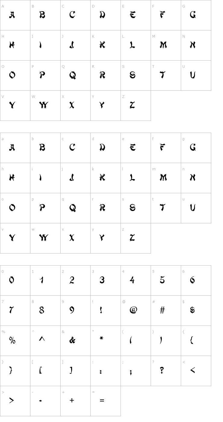 Character Map Deng Thick Font