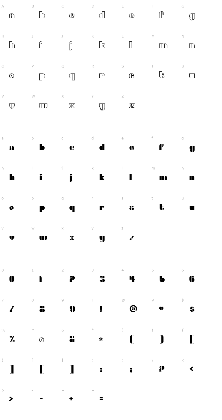 Character Map Densmore Font