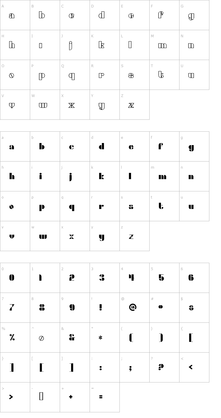 Character Map Densmore TR Font