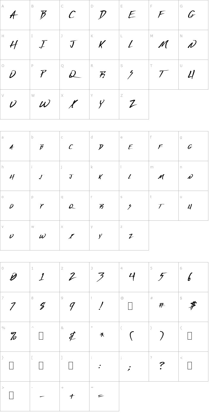 Character Map Deranged Font