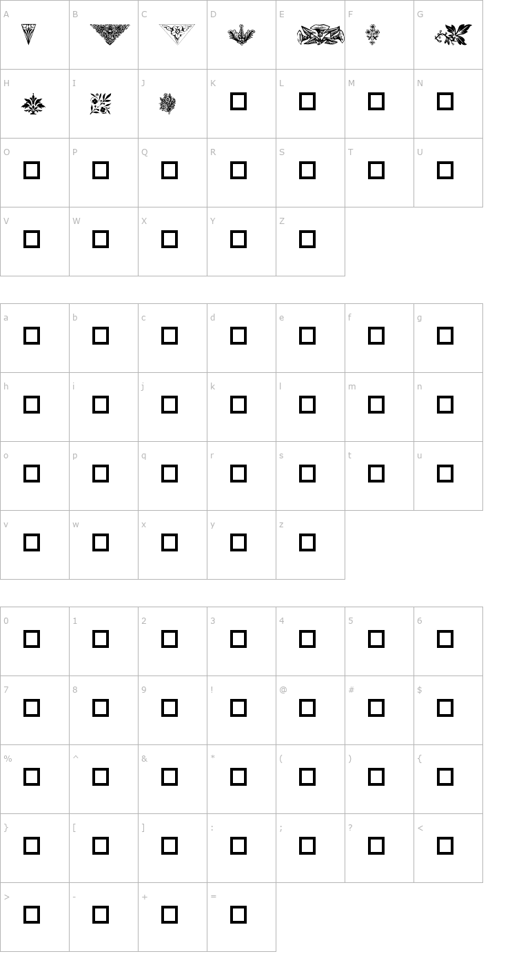 Character Map Destiny's Floral Dings Font