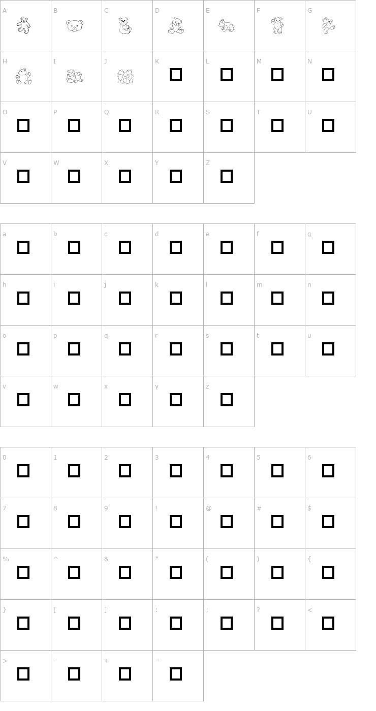 Character Map Destiny's Teddy Dings One Font