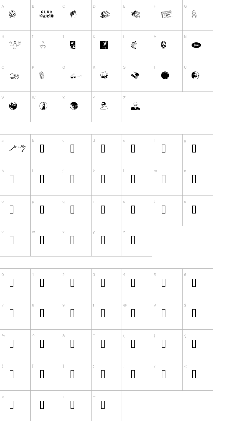 Character Map DEVO Dingbats 1.0 Font