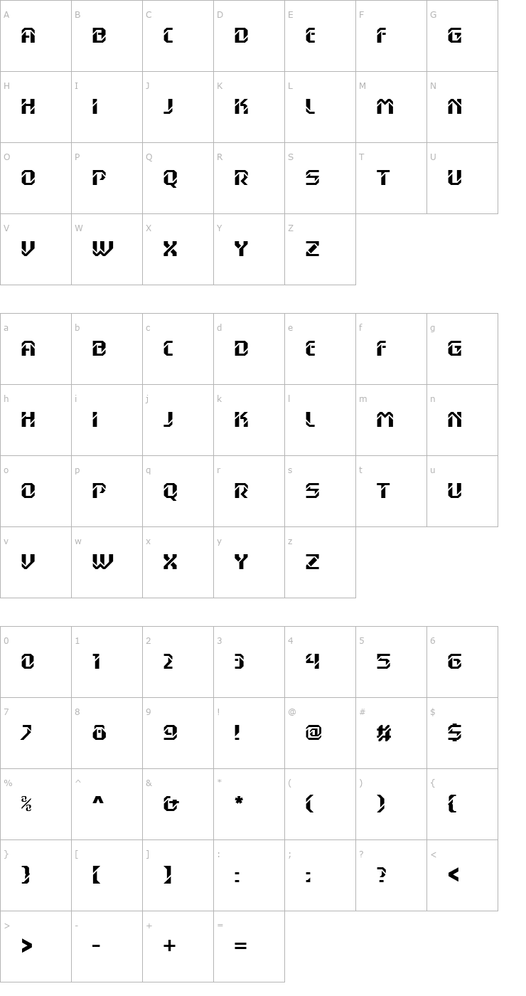 Character Map Dex_Gothic_Becker Font