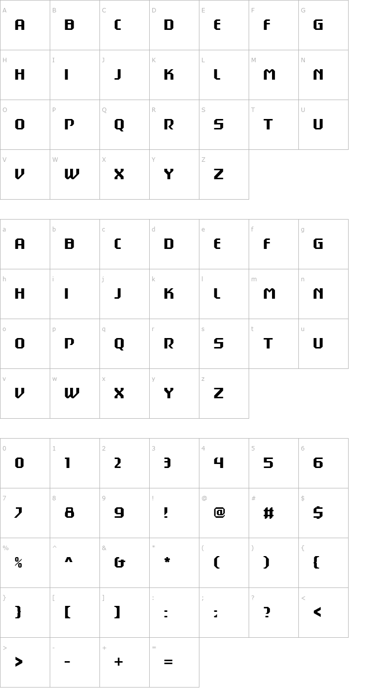 Character Map Dex_Gothic_Becker_Solid Font