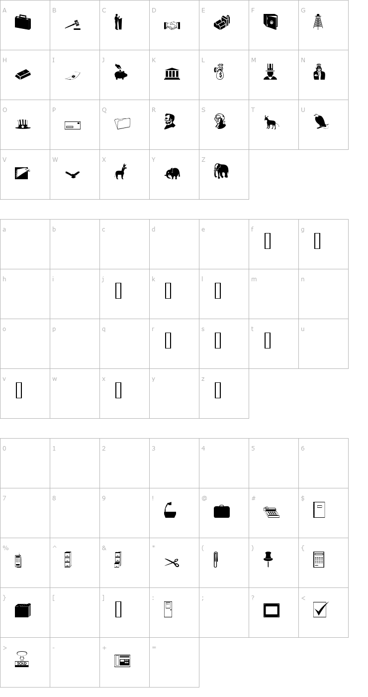 Character Map DexisDingbatsSevenSSi Font