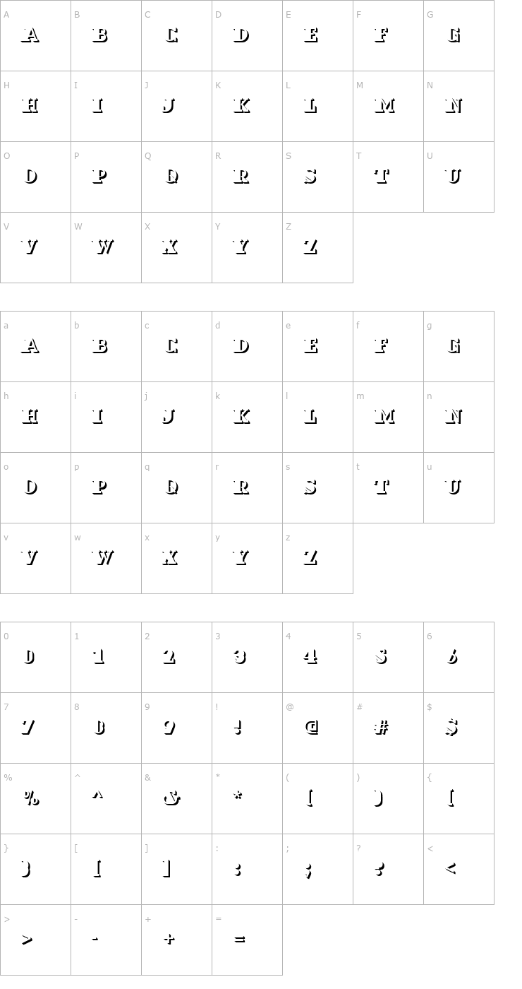 Character Map Dextor_Becker_Only_shadow Font