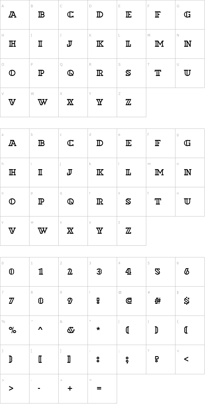 Character Map Dextor_Becker_Outline Font