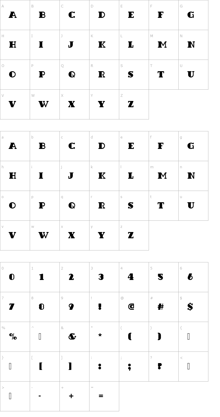 Character Map DextorBlaDRo1 Font