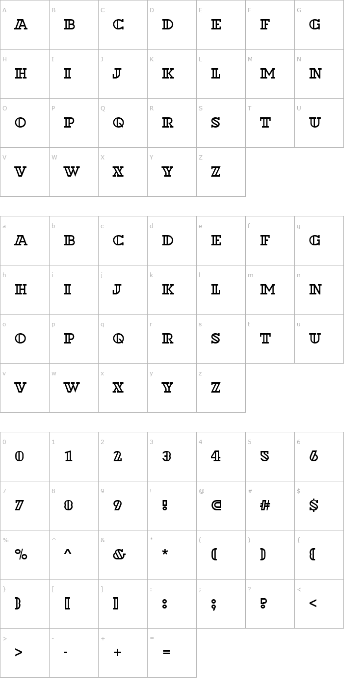 Character Map DextorOutD Font