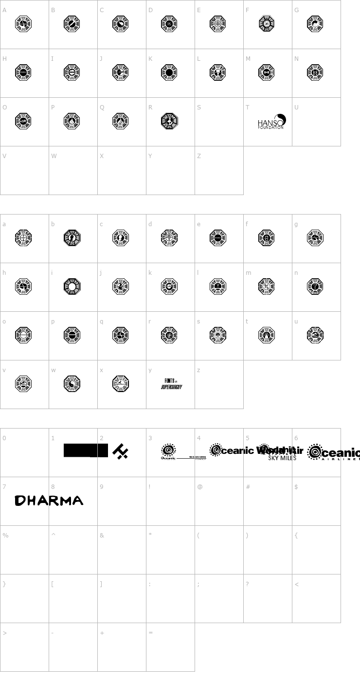 Character Map Dharma Initiative Logos Font