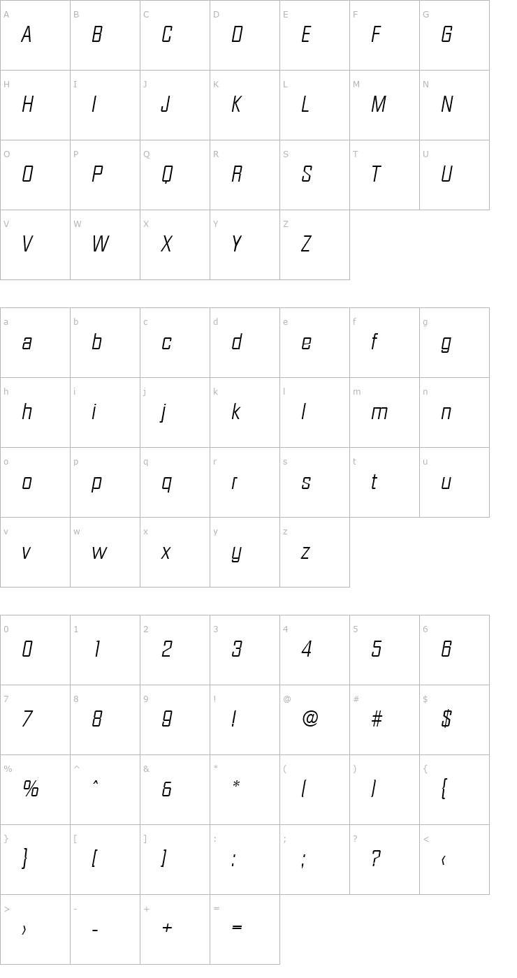 Character Map Diamante-Serial-Light-RegularItalic Font