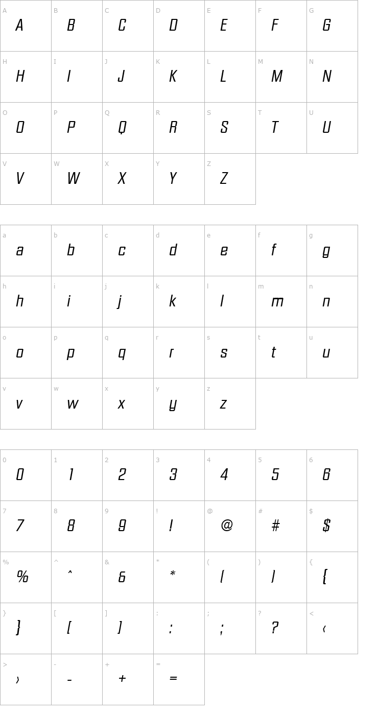 Character Map Diamante-Serial-RegularItalic Font