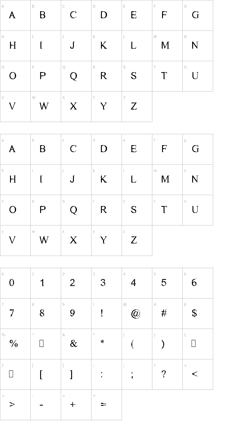 Character Map Dichotomy Regular Font