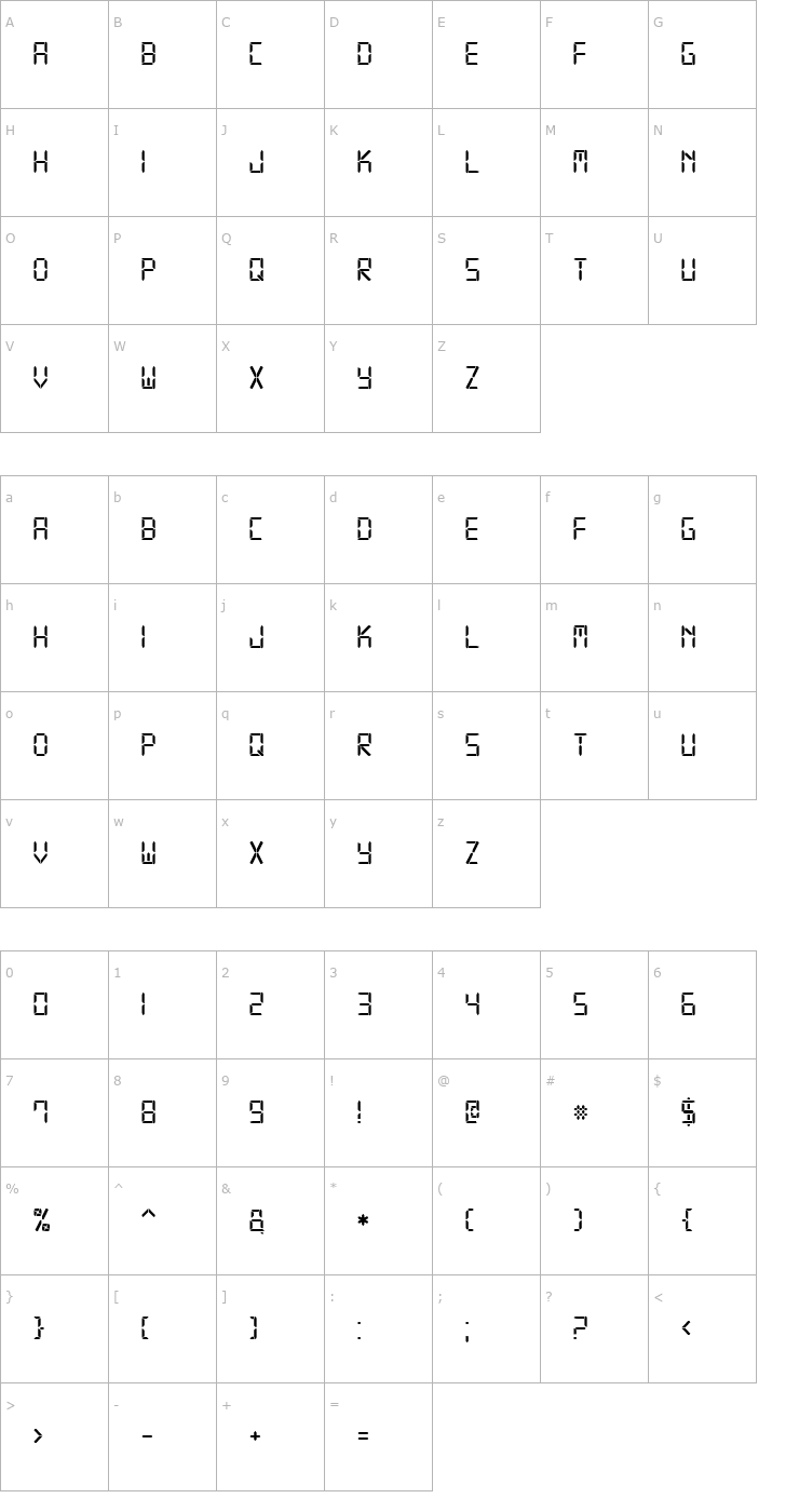 Character Map Digital-7 Font