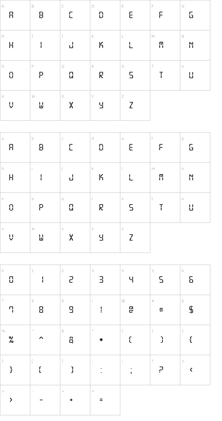 Character Map Digital-7 Mono Font