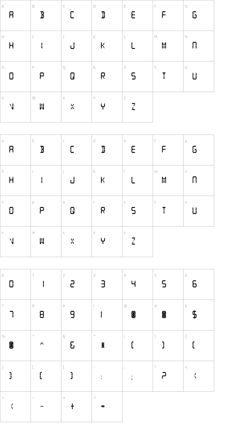 Character Map Digital Readout Thick Upright Font