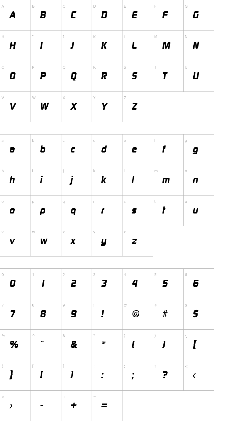 Character Map Digital-Serial-ExtraBold-RegularItalic Font