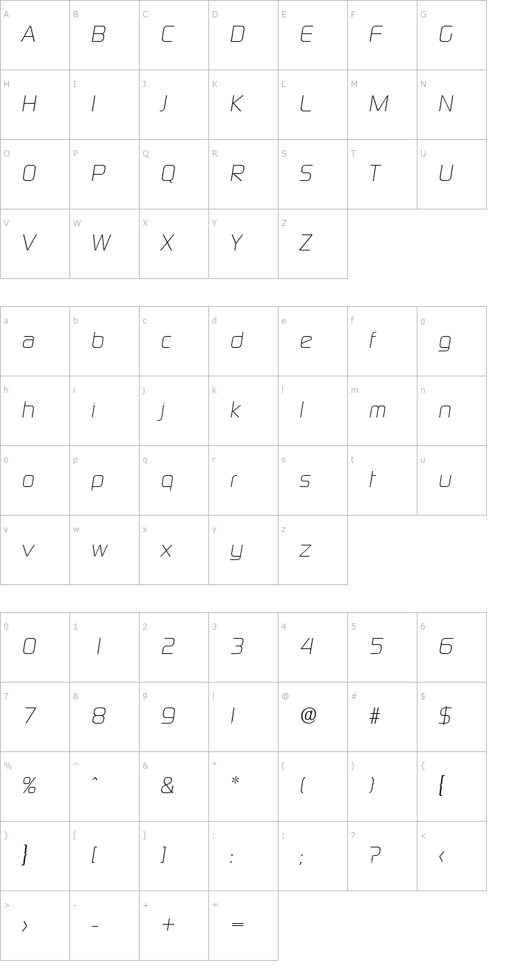 Character Map Digital-Serial-RegularItalic Font