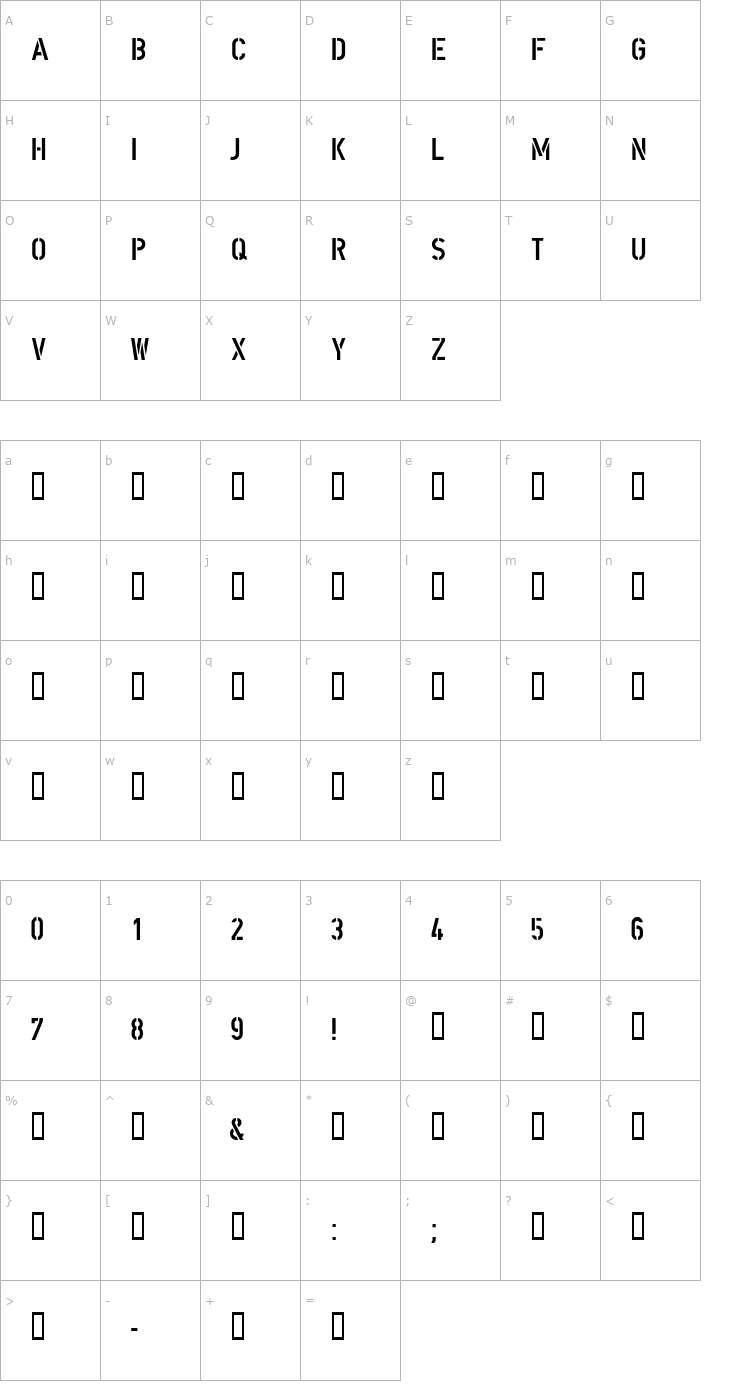 Character Map DIN Schablonierschrift Font