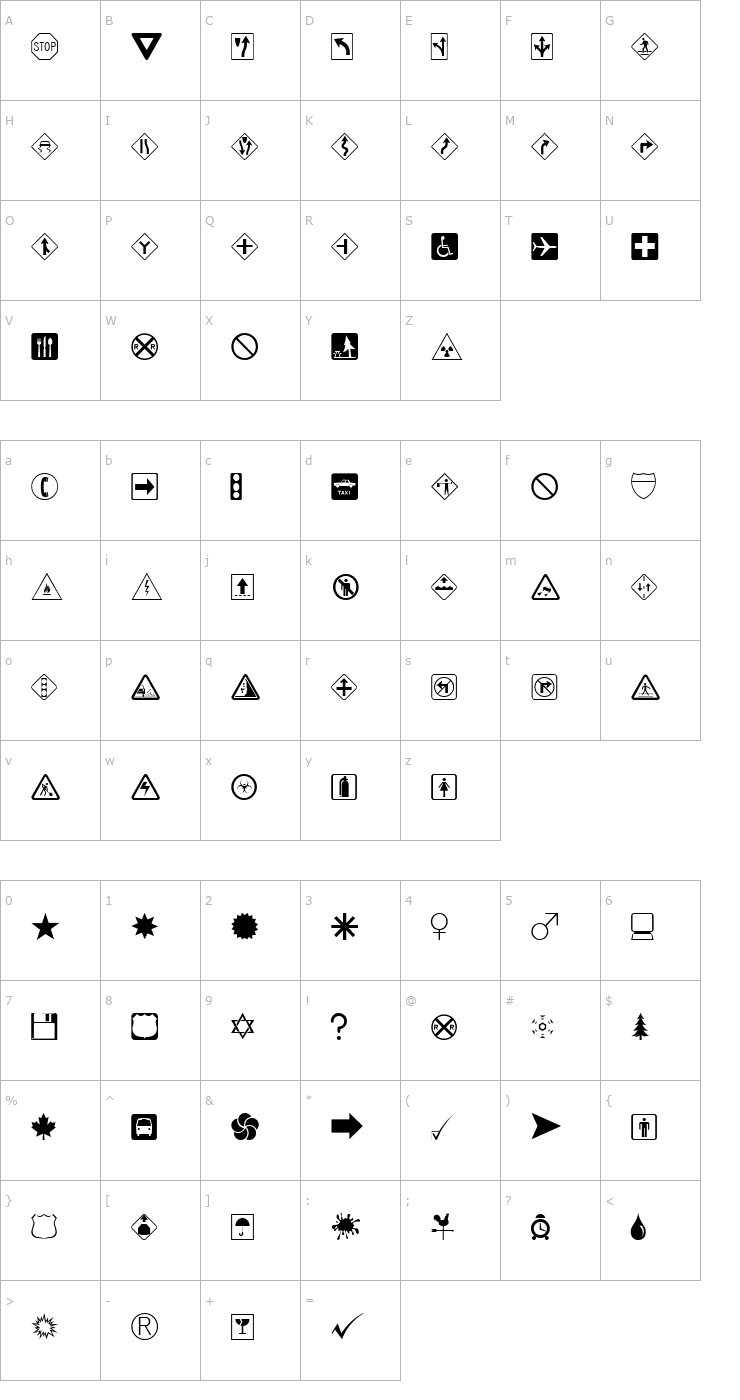 Character Map Ding Dongs signs o'the times Font