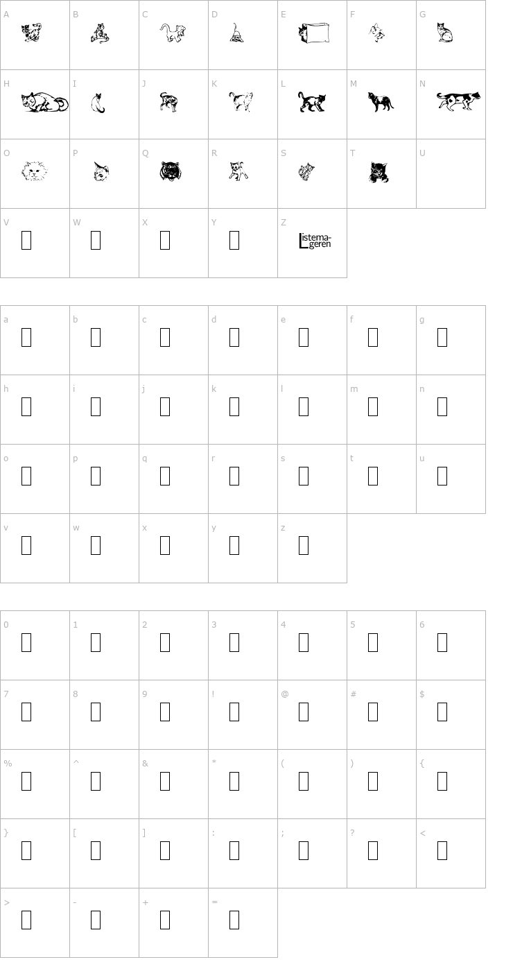 Character Map Dingbat Cats 2 Font