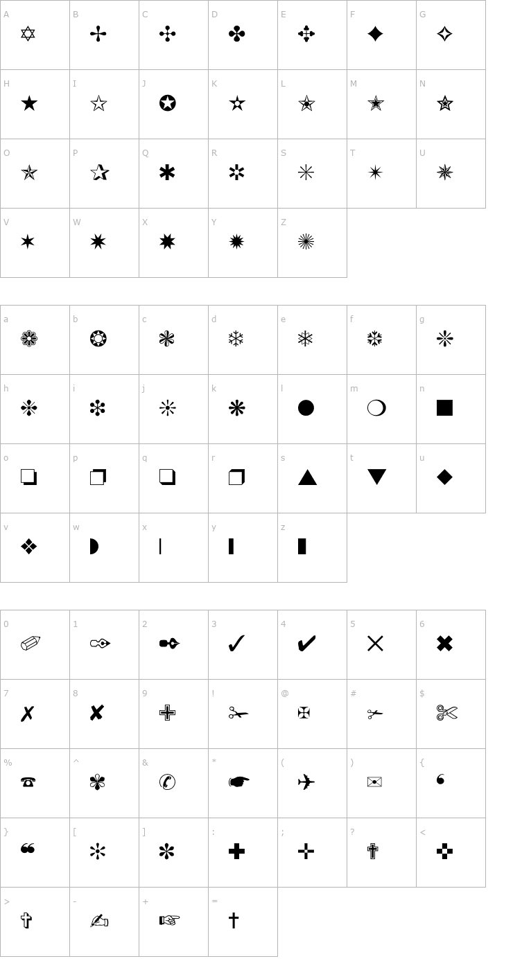 Character Map Dingbat Font