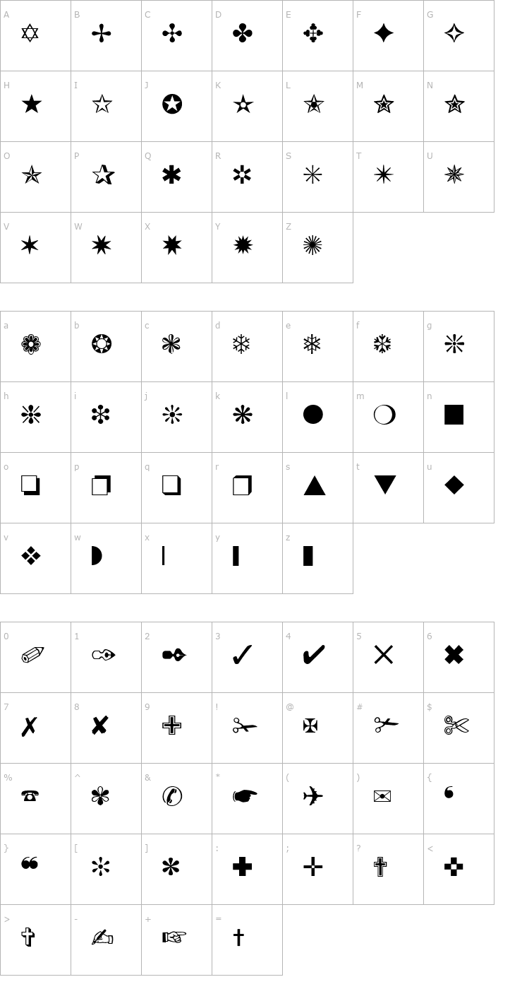 Character Map Dingbats One Font