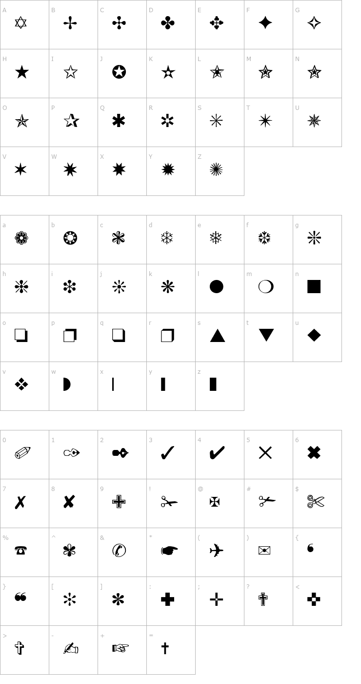 Character Map Dingbats Regular Font