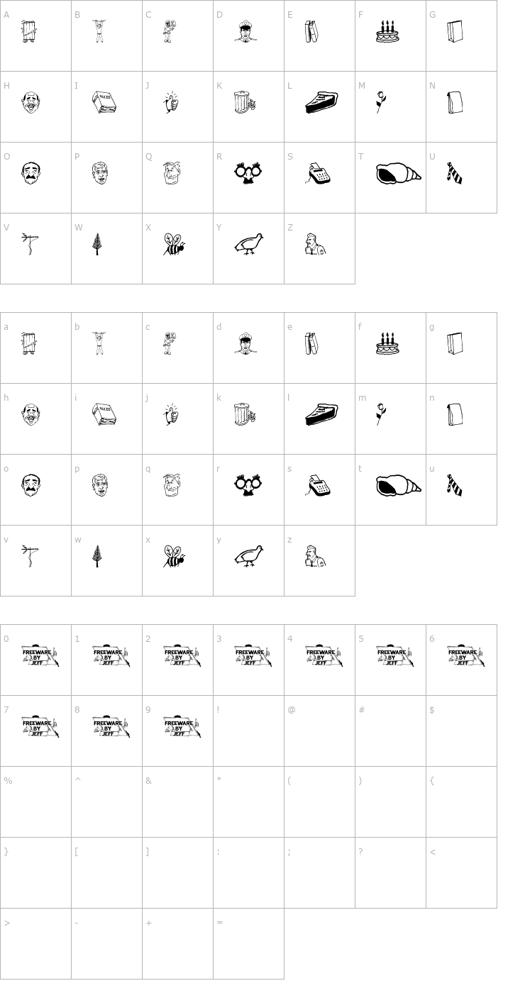 Character Map Dingfont 100 JL Font