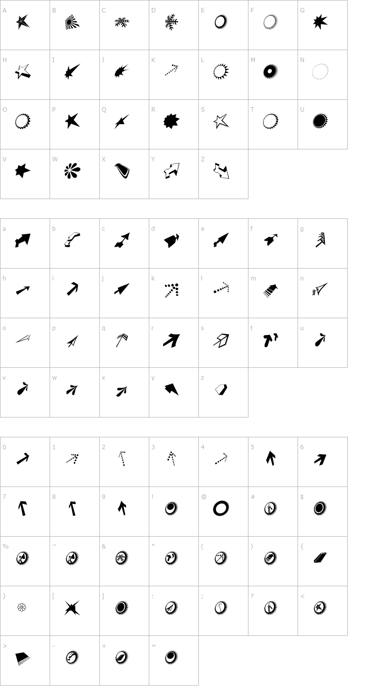 Character Map Dingsbums Bats Font