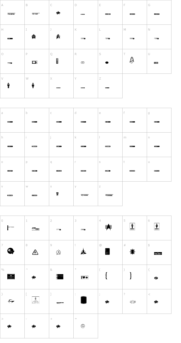 Character Map DingTrek Font