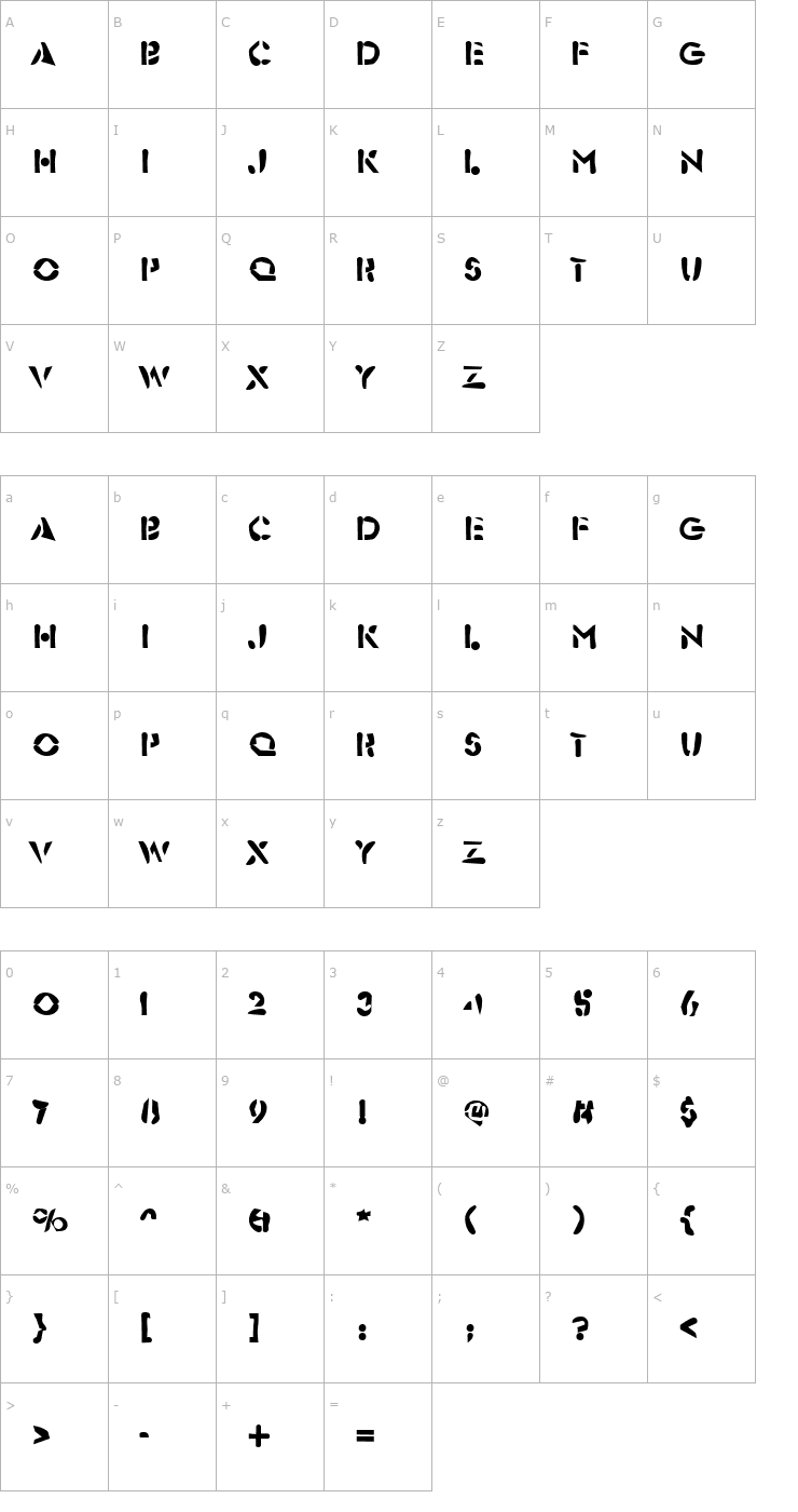 Character Map Dirty25 Becker Font