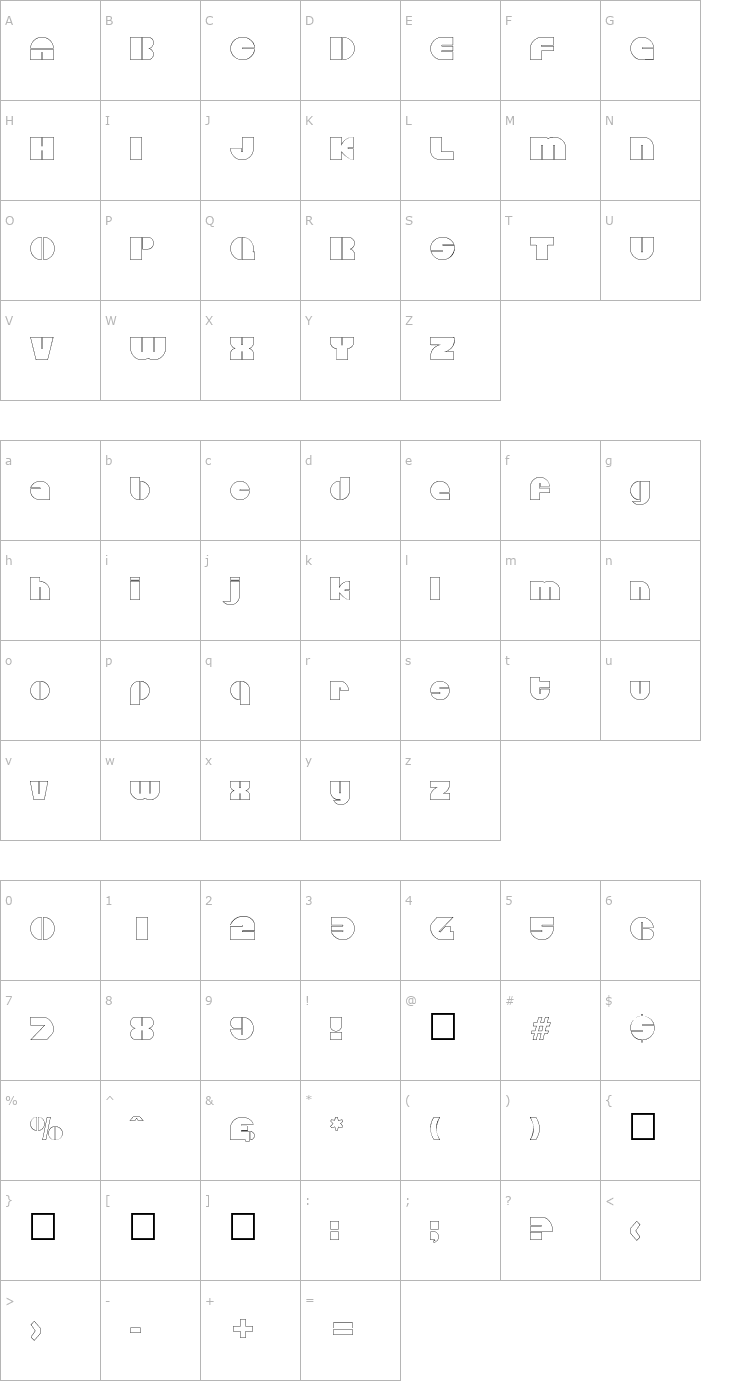 Character Map Disandat Outline SF Font