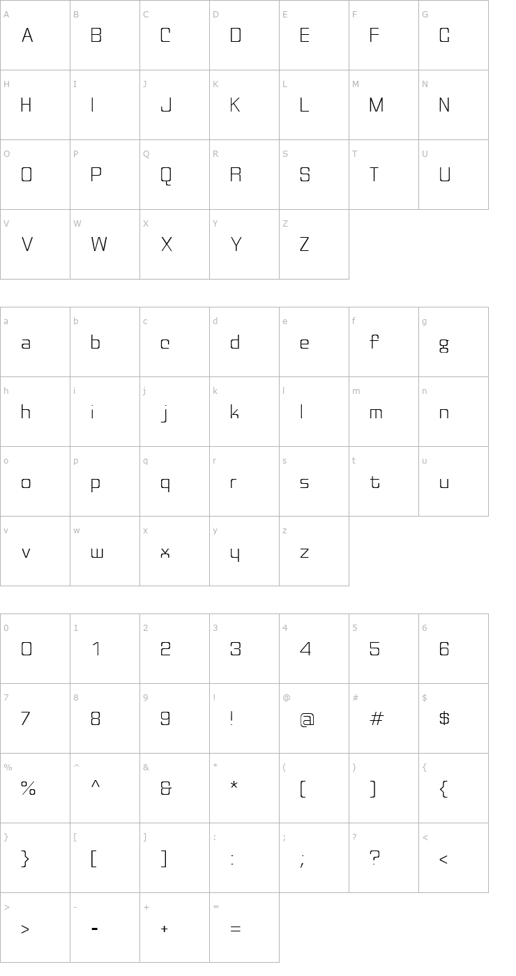 Character Map Discognate Light Font