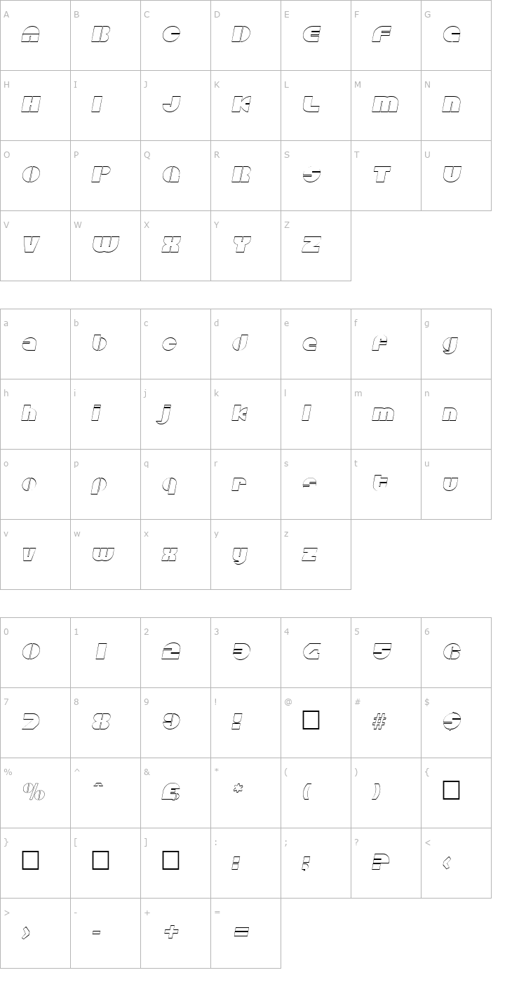 Character Map DiscoOutline Italic Font