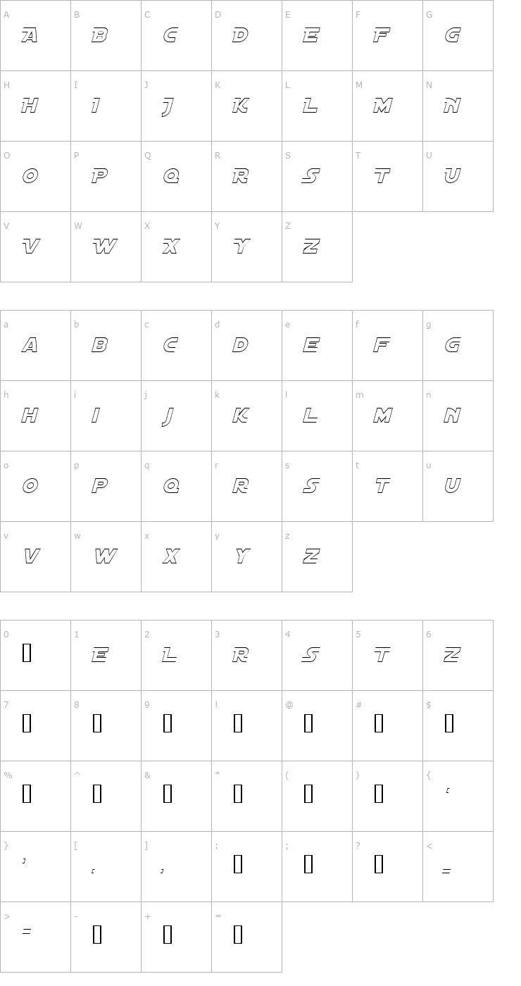 Character Map Distant Galaxy AltOutline Italic Font