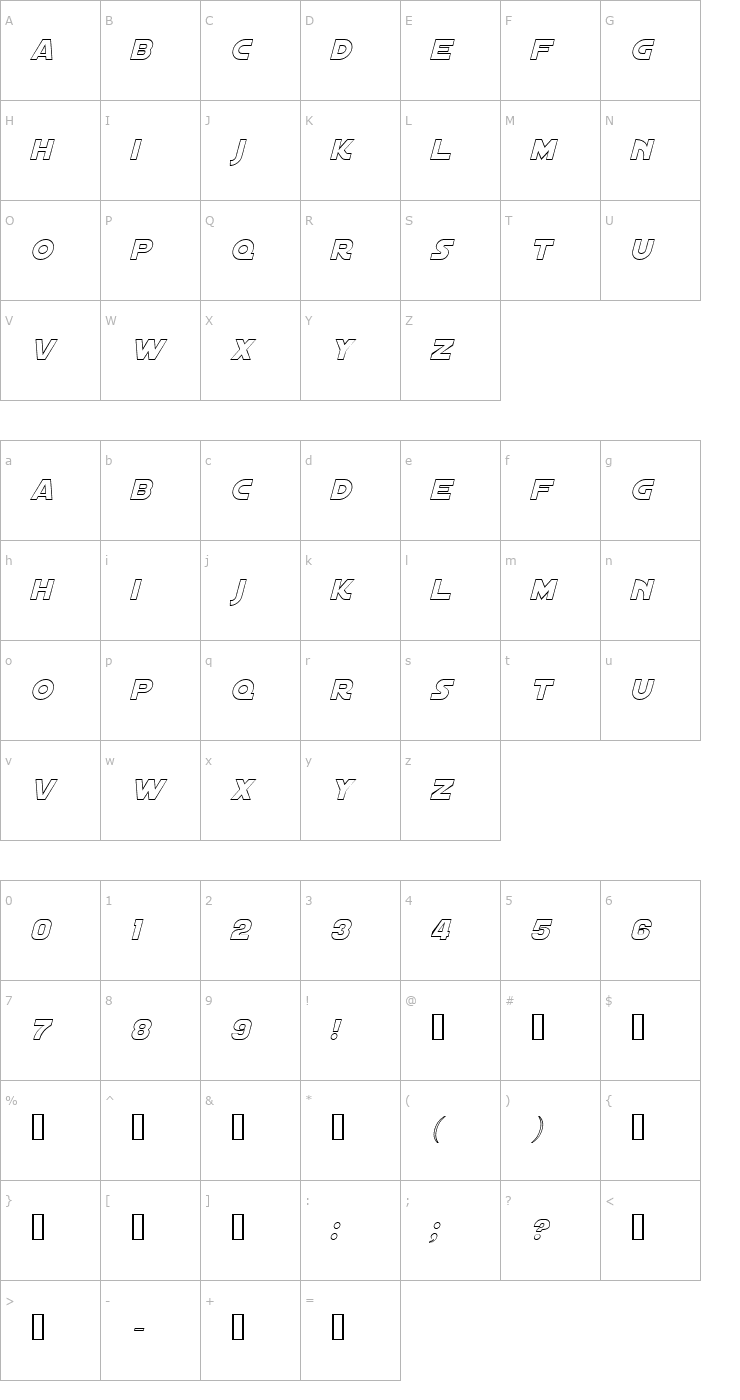 Character Map Distant Galaxy Outline Italic Font