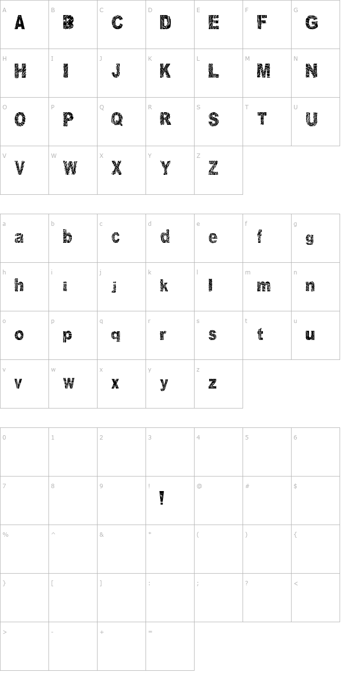 Character Map Distorted and Scratchy Font