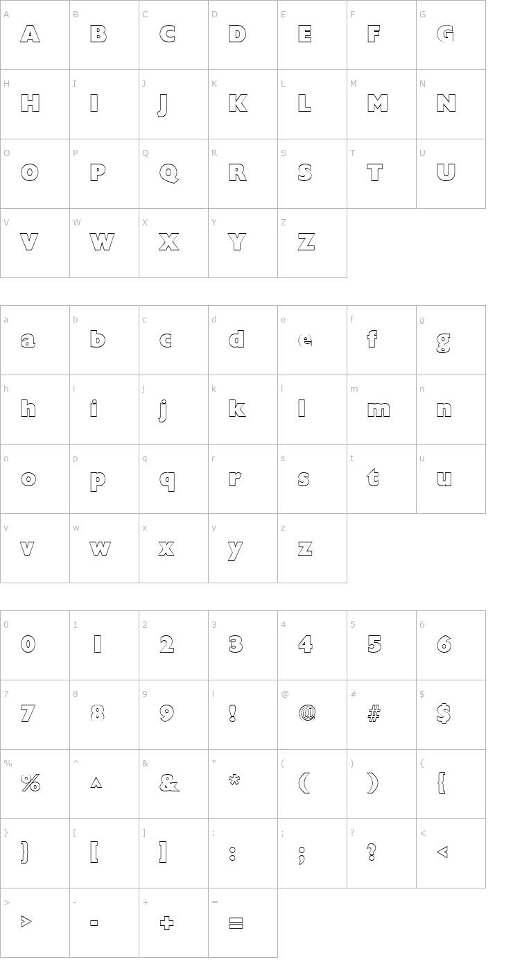 Character Map DivadBeckerOutline-Bold Font