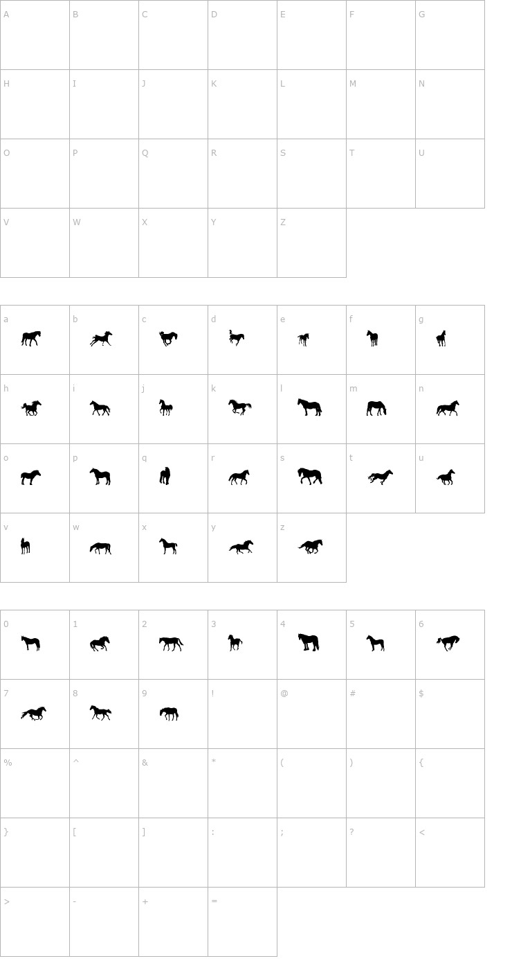 Character Map DJ Horses 1 Font