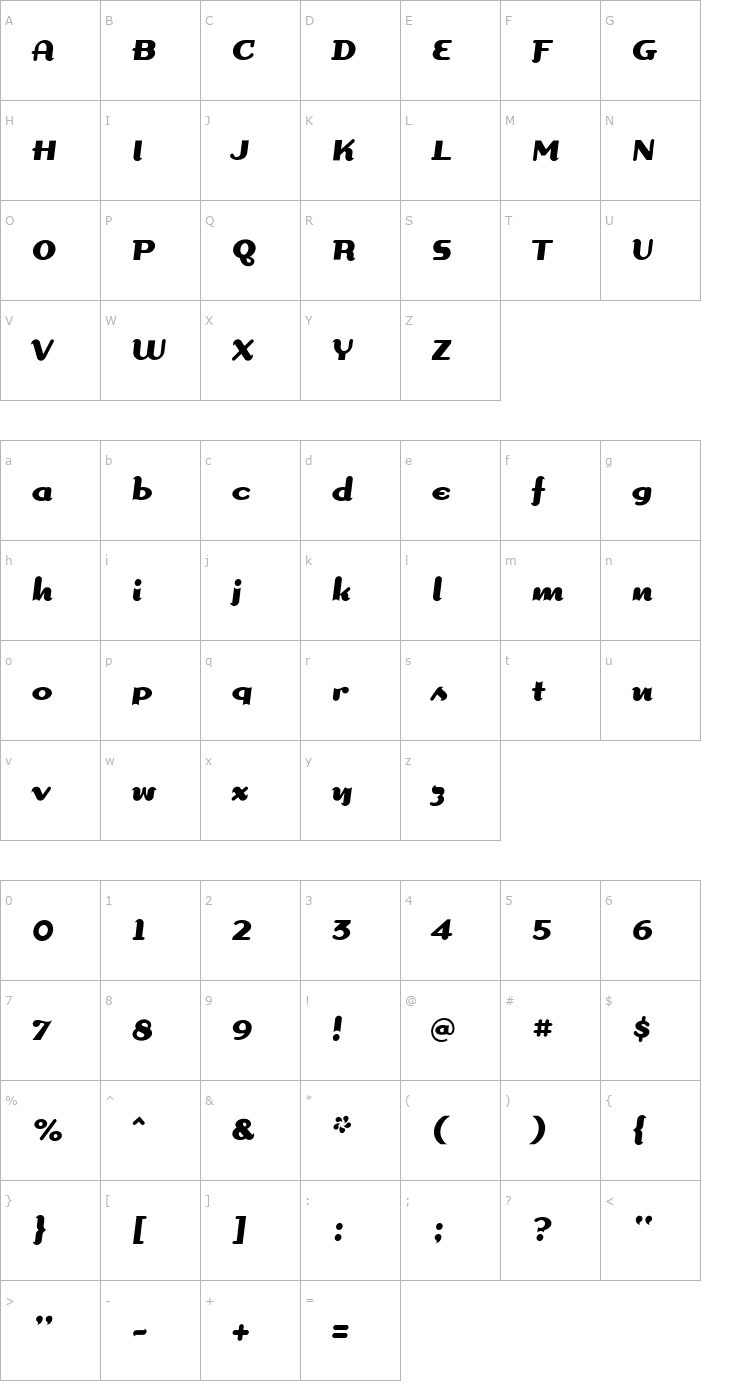 Character Map DogmaScript-Bold Font