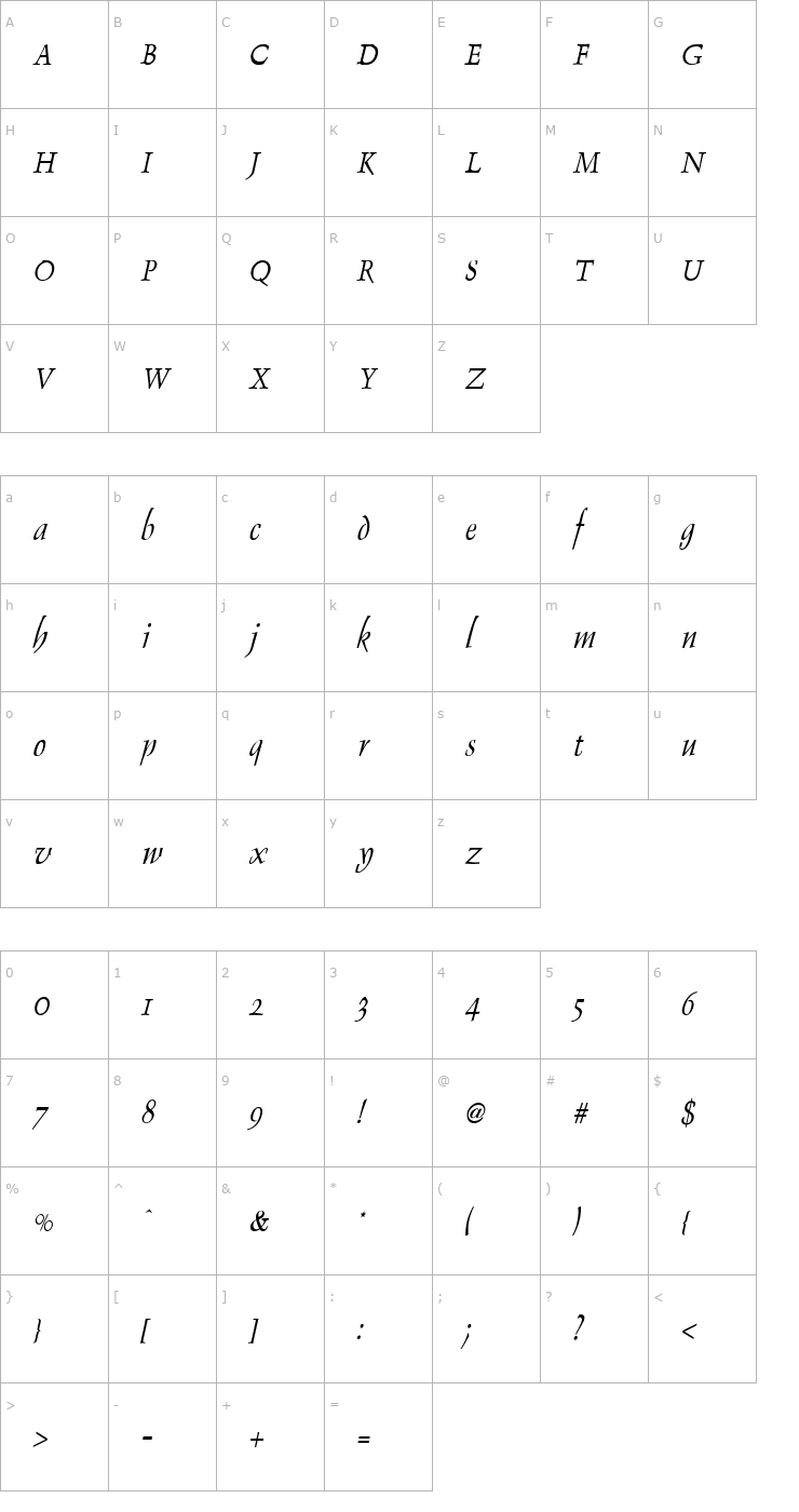 Character Map Dolphin Condensed Italic Font