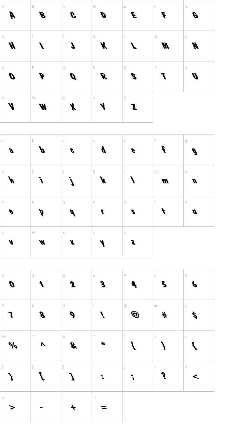 Character Map Dom Casual Extreme Lefty Font