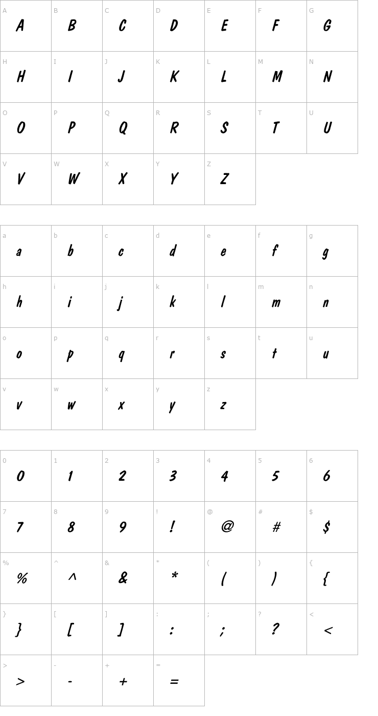 Character Map DomCasual Italic Font