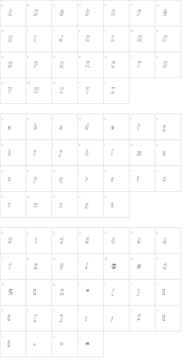 Character Map DomCasualDBolItaOu1 Font