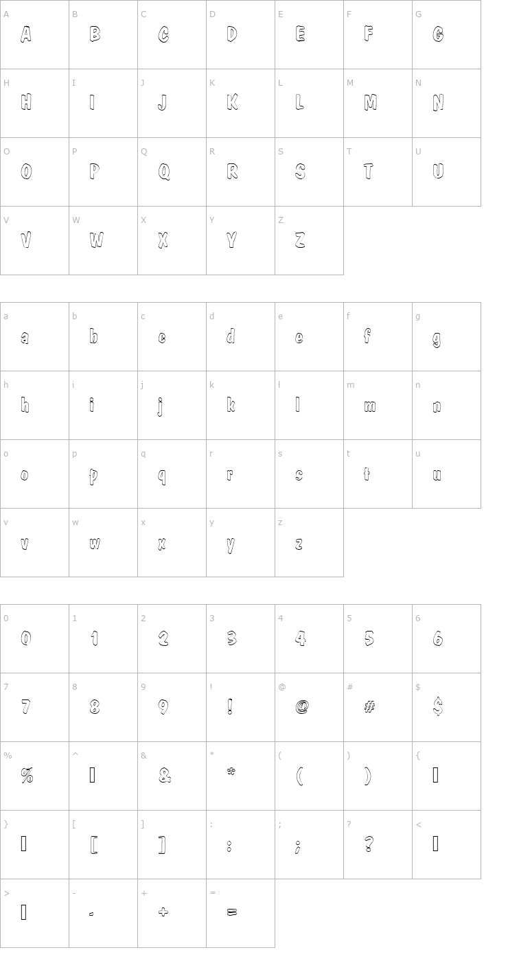 Character Map DomCasualDBolOu1 Font