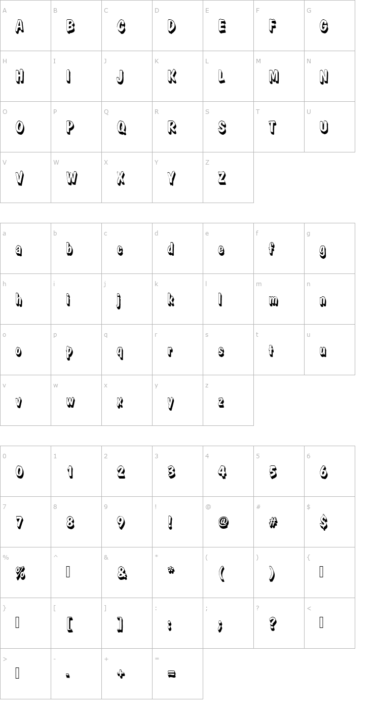 Character Map DomCasualDBolSh1 Font