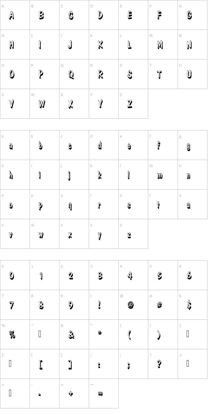 Character Map DomCasualDRegSh1 Font