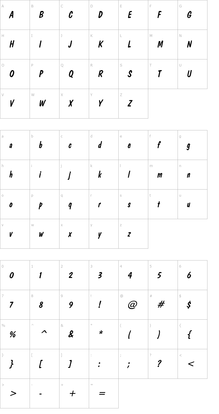 Character Map DonCasual Italic Font